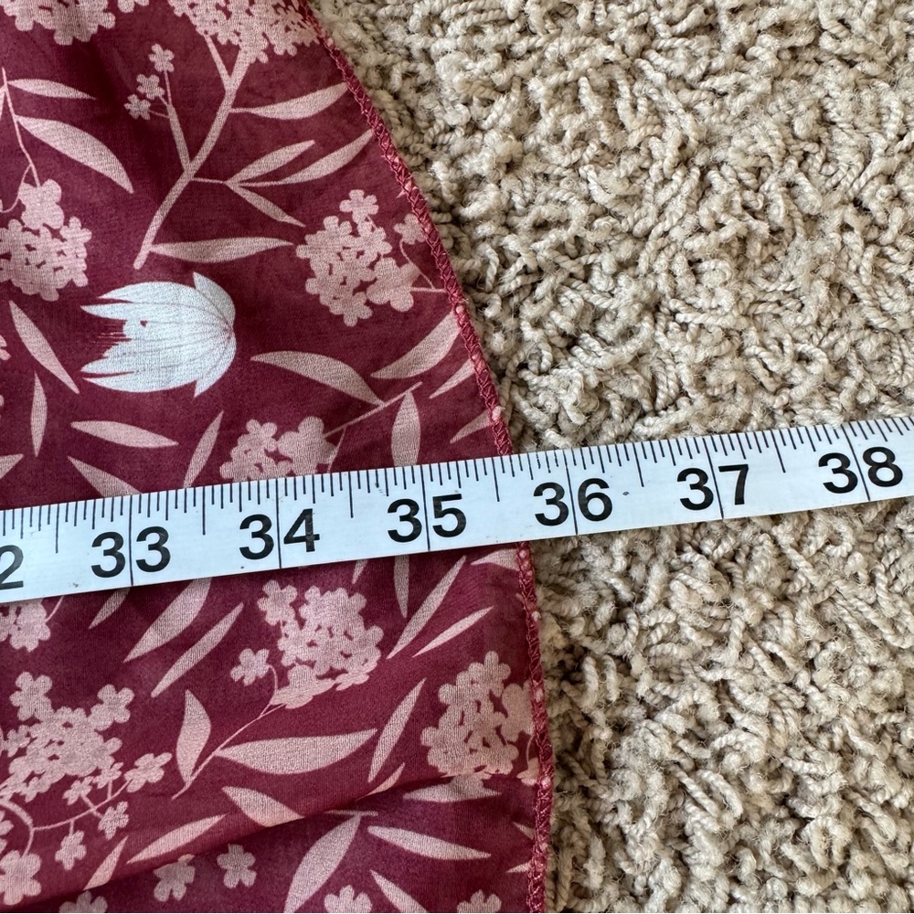 Floral Faux Wrap Midi Dress Burgundy Size Small Boho Cottagecore Fall - Picture 10 of 12
